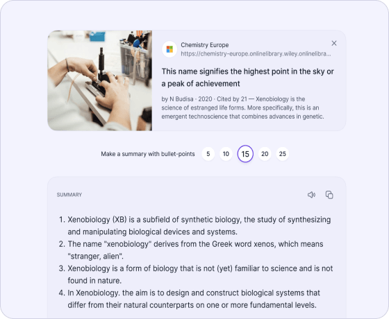 Screenshot of summary results